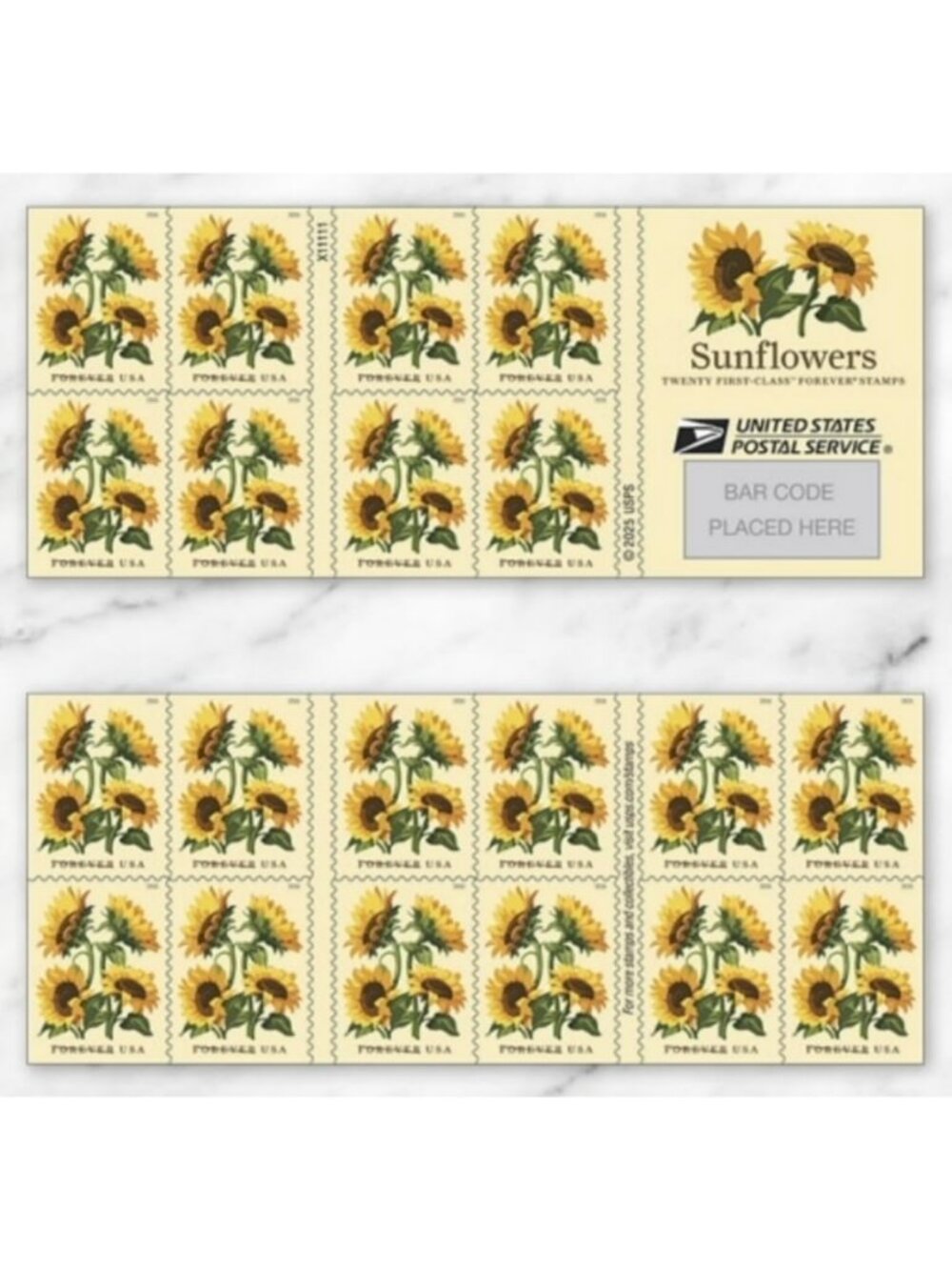 Sunflower Forever Postage Stamps - 2026 Collection, 20 First-Class Mail Stamps